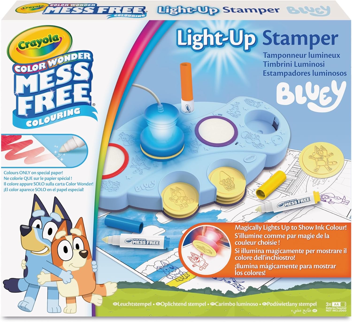 Crayola Magic Light Up Bluey Stamper Art Set, Mess Free Coloring and Stamping Kit, Ages 3+