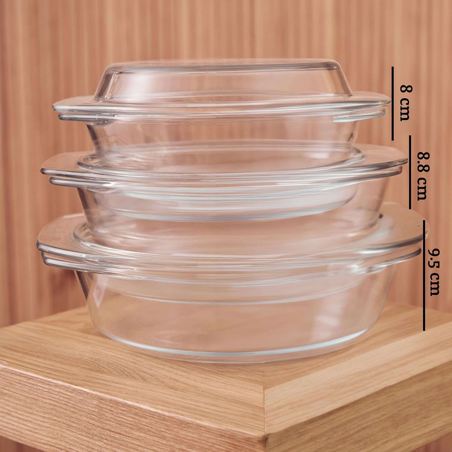 Casserole Dishes with Lids, Glass, Set of 3