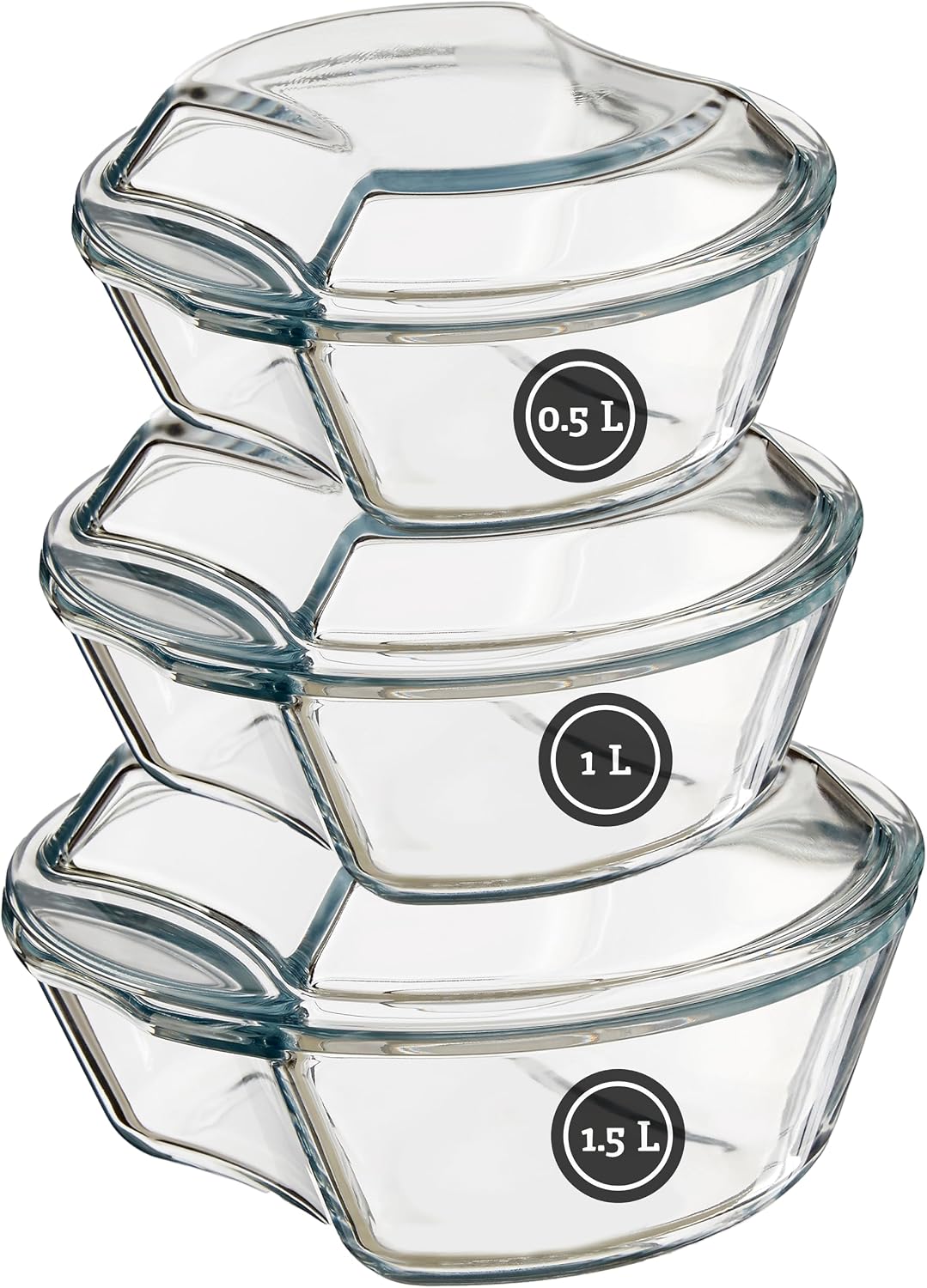 Casserole Dishes with Lids, Glass, Set of 3