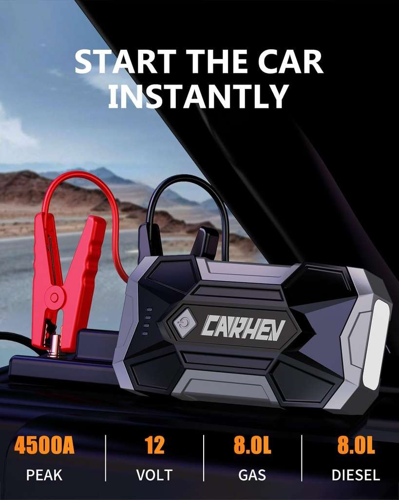 4500A Jump Starter Power Pack, Car Battery Booster (up to 8.0L Gas or Diesel Engine)
