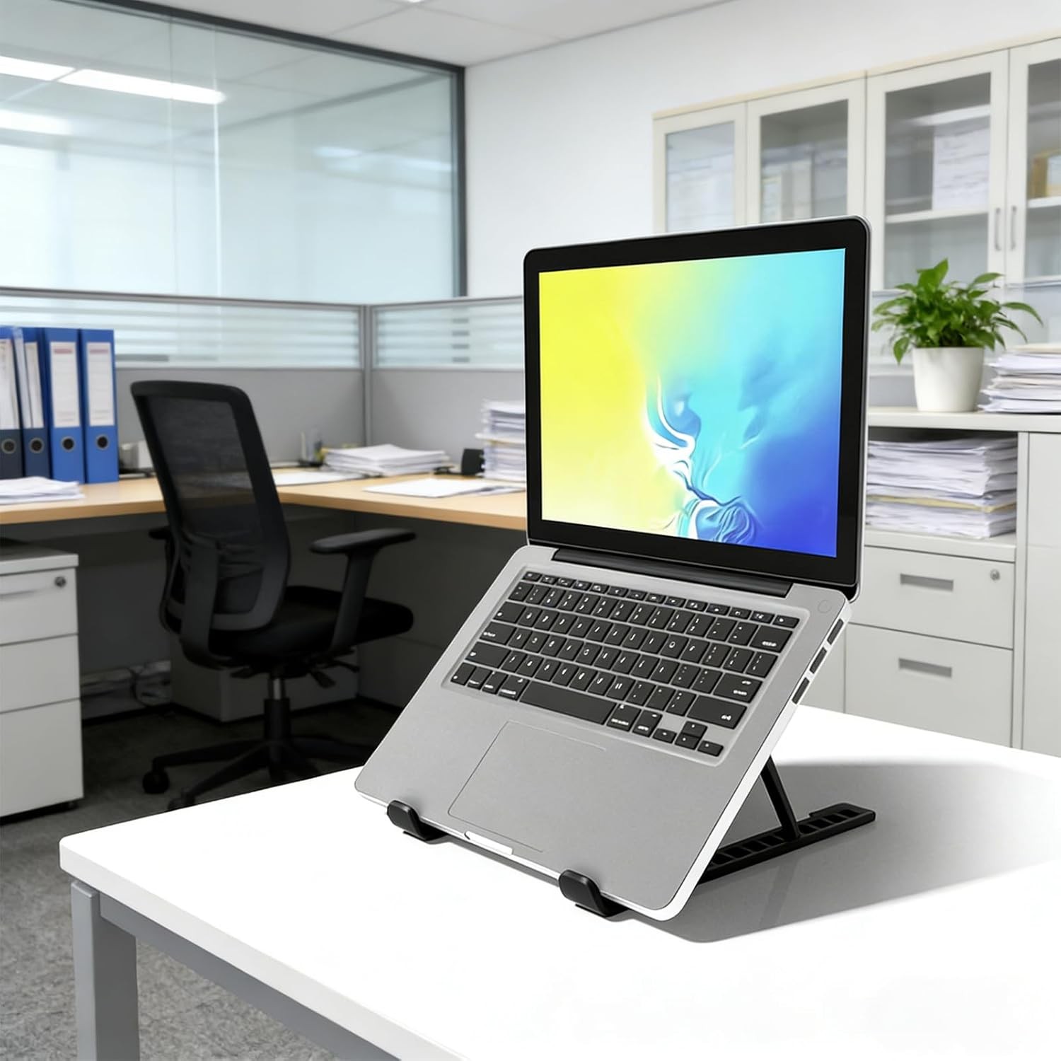 Adjustable Laptop Stand with Fan, Foldable Desktop Mount, Black