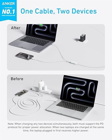 Anker USB C Cable, 4 ft 2-in-1 Type C Cable, 140W Max Fast Charging for iPhone 17/16/15, iPad Pro, Samsung Galaxy, MacBook Pro, USB 2.0, Braided, White