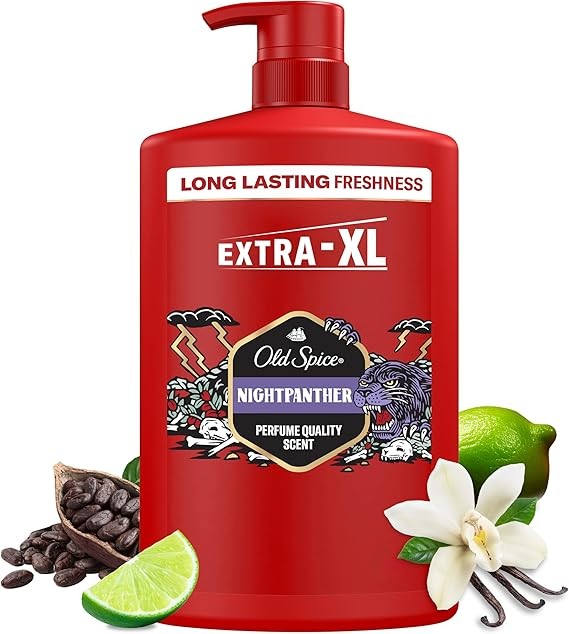 Old Spice Night Panther Men's Shower Gel & Shampoo 1000ml, Multi-Use 3-in-1 Body-Hair-Face Wash, Long Lasting Freshness, Perfume Quality Scent, Deep Cleansing