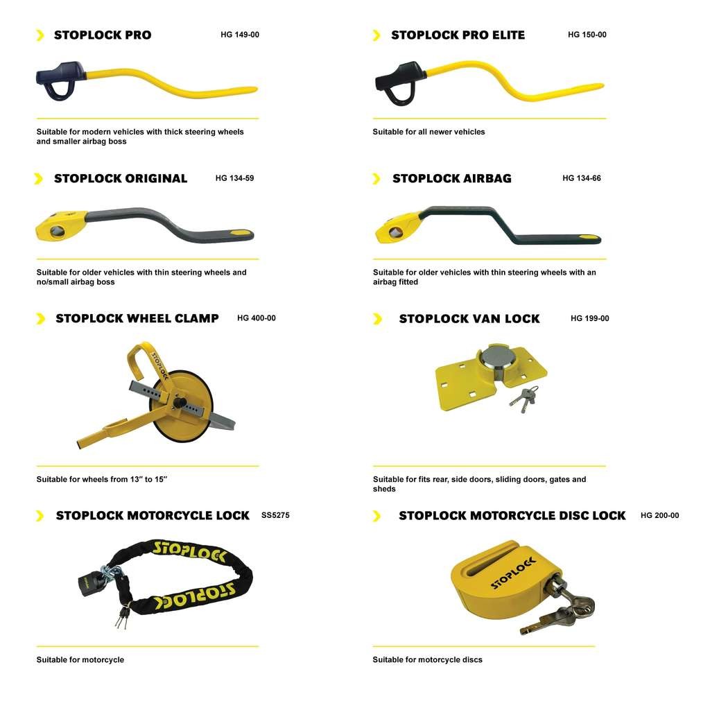 Stoplock 'Pro' car steering wheel lock with keys, HG 149-00 black and yellow