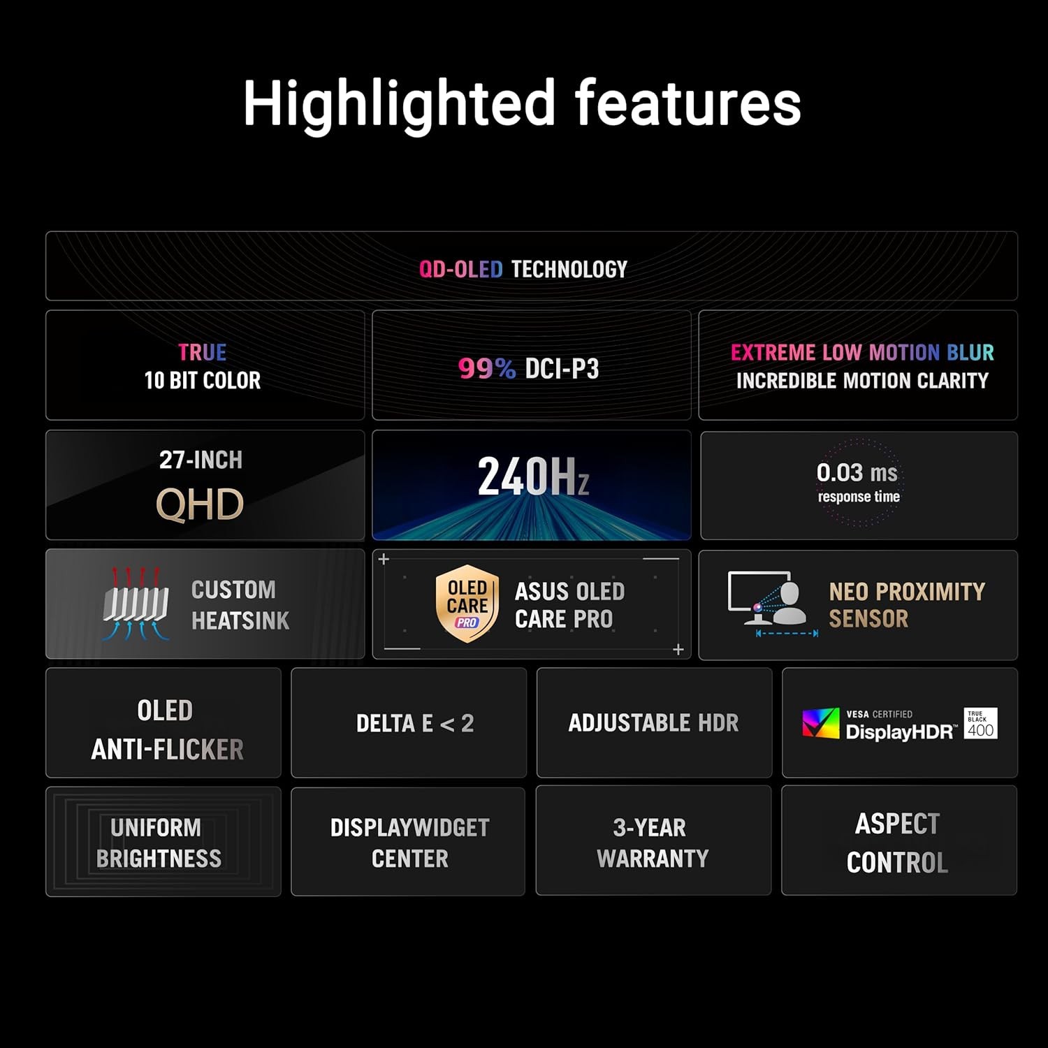 ASUS ROG Strix OLED XG27AQDMES 27 Inch Gaming Monitor, 1440p, 240Hz, 0.03ms