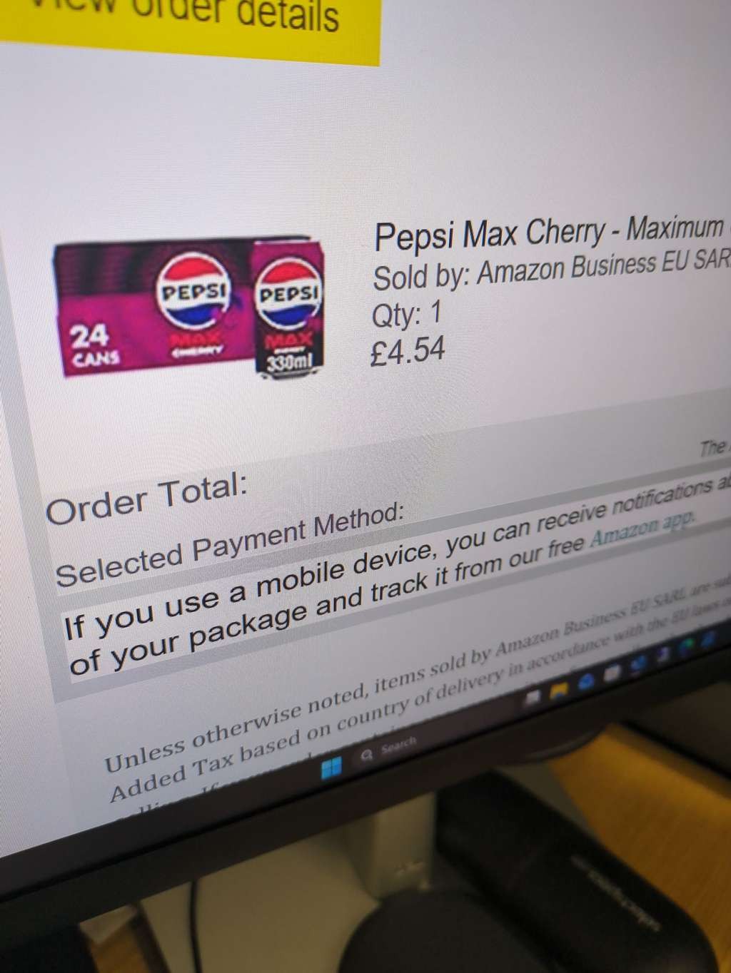 Pepsi Max Cherry No Sugar 24x330ml cans, good deal for Amazon Business