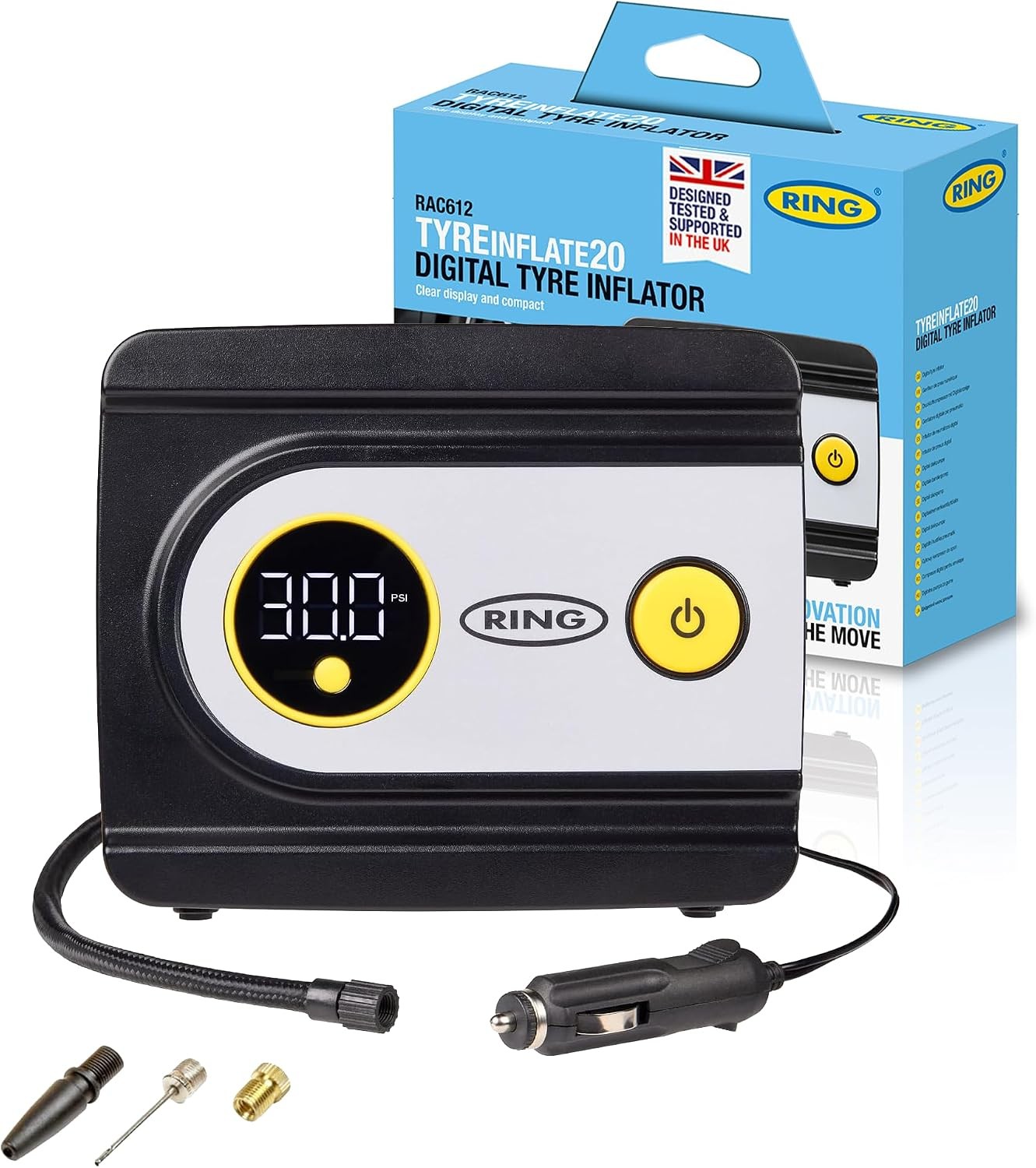 Ring TyreInflate 200 Digital Tyre Inflator, Measures PSI, BAR and kPA
