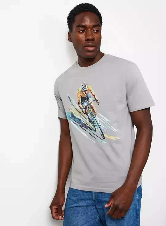 Grey Cycling Graphic Cotton Men's T-Shirt Sizes M-3XL, S £5.25, Free C&C