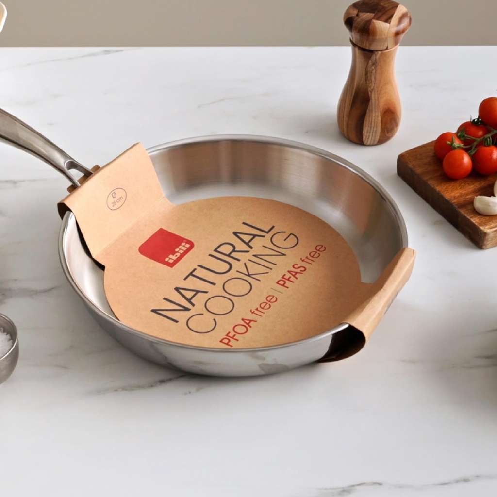 Nice IBILI Triply Natural Tri-Ply 22cm frying pan, 18/10 stainless steel