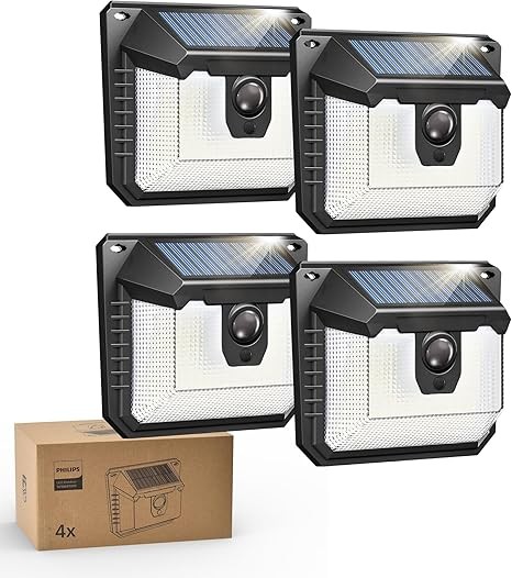 Philips Solar Lights Motion Sensor Outdoor, 120 LEDs Solar Powered Security Lights, 3 Lighting Modes, Waterproof Wall Lights for Outside Yard Fence Garden Garage (4)
