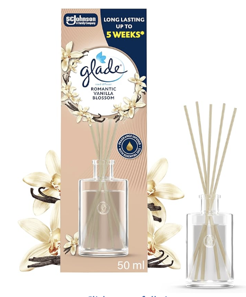 4 x Glade Reed Diffuser, Home Fragrance Infused with Essential Oils, Vanillla Blossom, 50ml (£7.84/£6.72 S&S)
