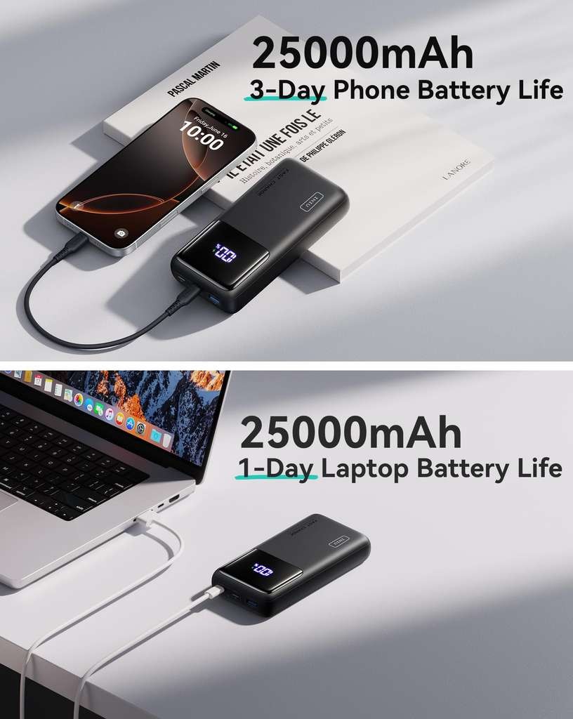 INIU Laptop Power Bank, Compact 25000mAh 100W 3-Output Fast Charging Battery Pack