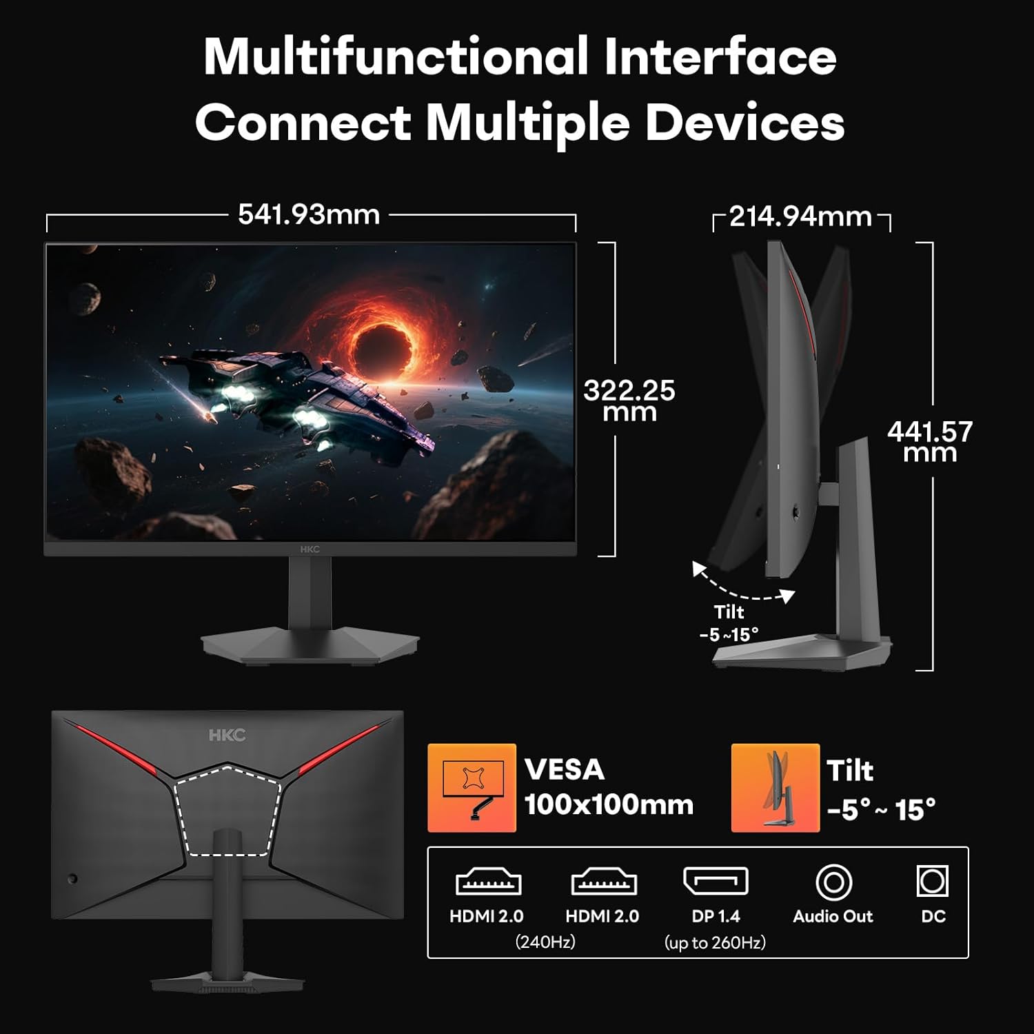 HKC 24 inch Gaming Monitor,240hz UP To 260Hz,Fast IPS,1ms