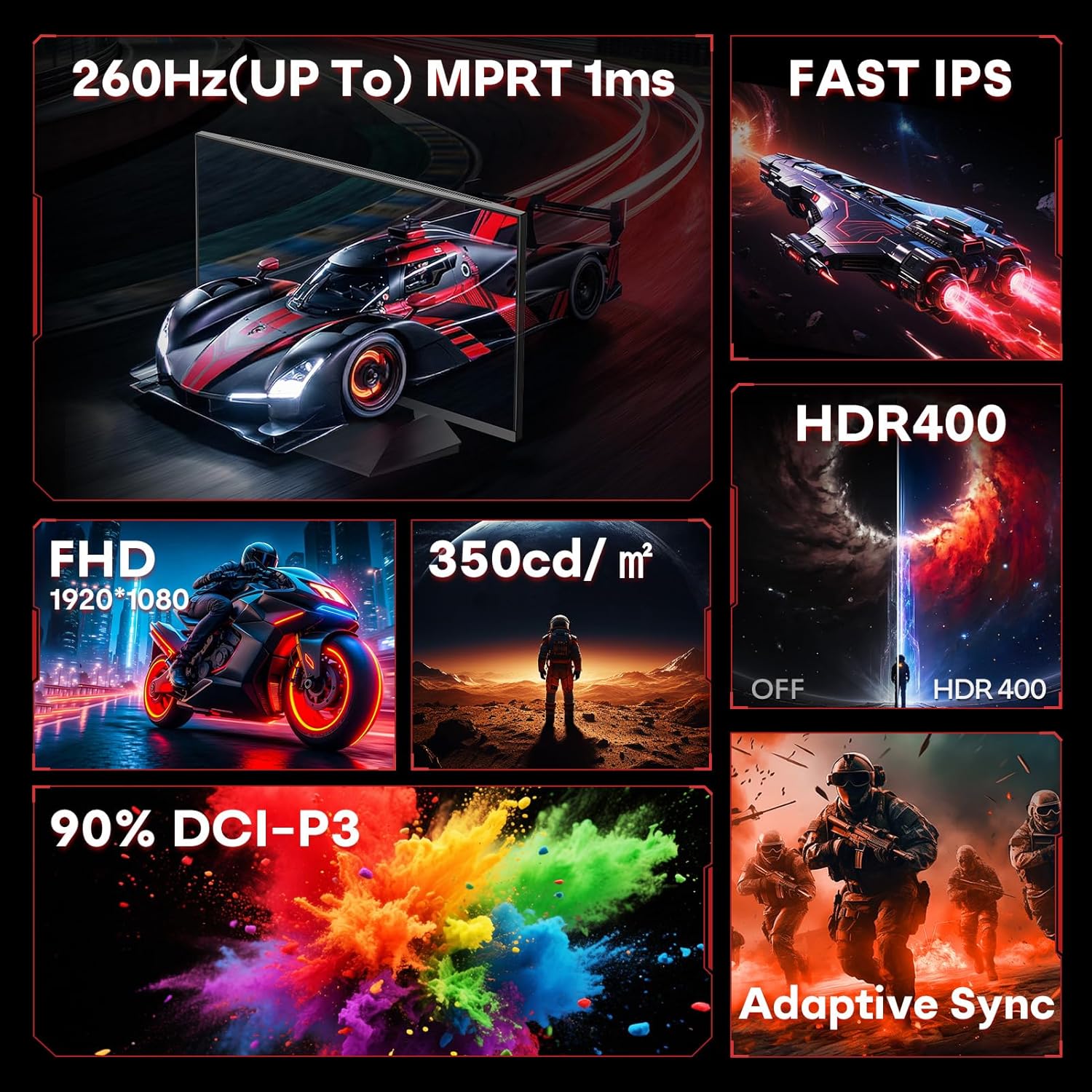 HKC 24 inch Gaming Monitor,240hz UP To 260Hz,Fast IPS,1ms
