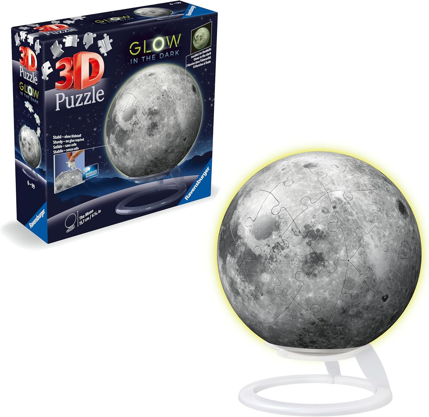 Ravensburger Glow in The Dark Moon 3D Puzzle, Age 6 Years Up, 72 Pieces