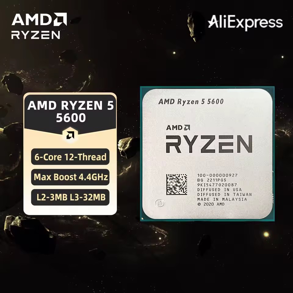 AMD Ryzen 5 5600 CPU, AMD R5 5600 Processor, 4.4GHz 6-Core 12-Thread 32MB Cache Socket AM4 Desktop PC Gaming CPU, AliExpress