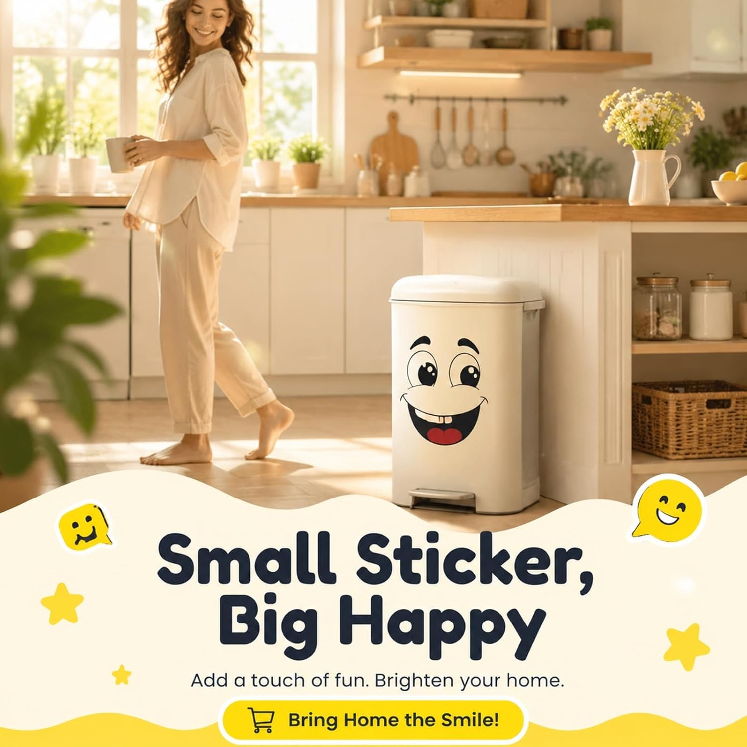4 Pieces Trash Can Stickers, 6.8" x 8.3" Toilet Lid Cartoon Expressions Sticker