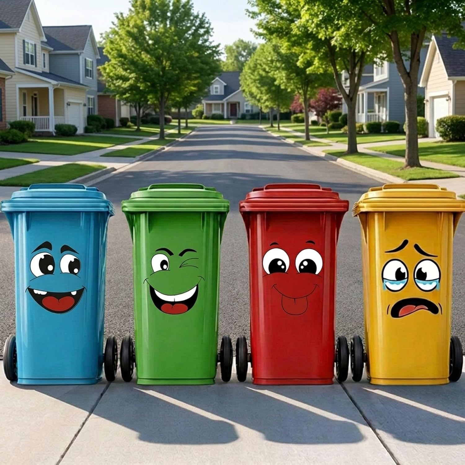 4 Pieces Trash Can Stickers, 6.8" x 8.3" Toilet Lid Cartoon Expressions Sticker
