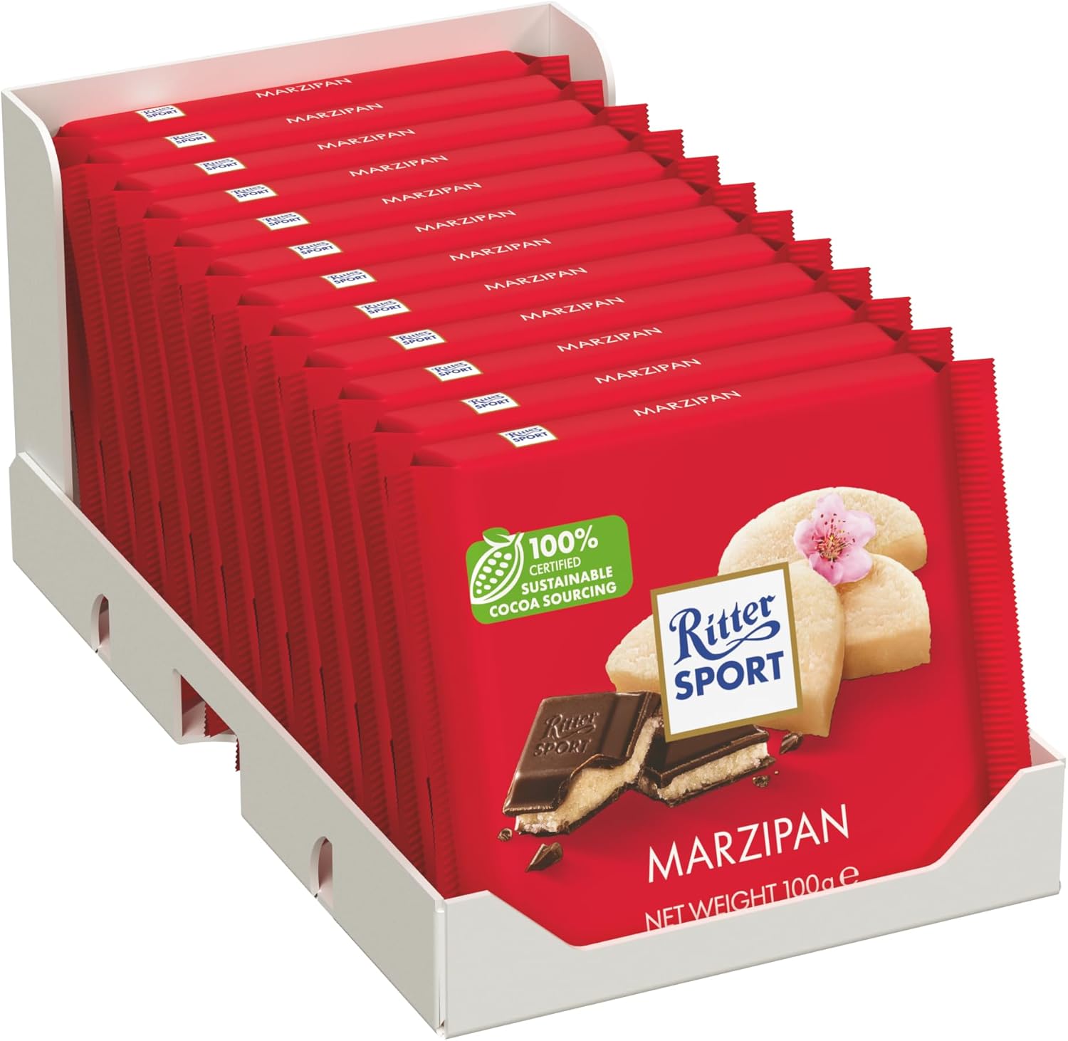 Ritter Sport Dark Chocolate with Marzipan 100g (Pack of 12)