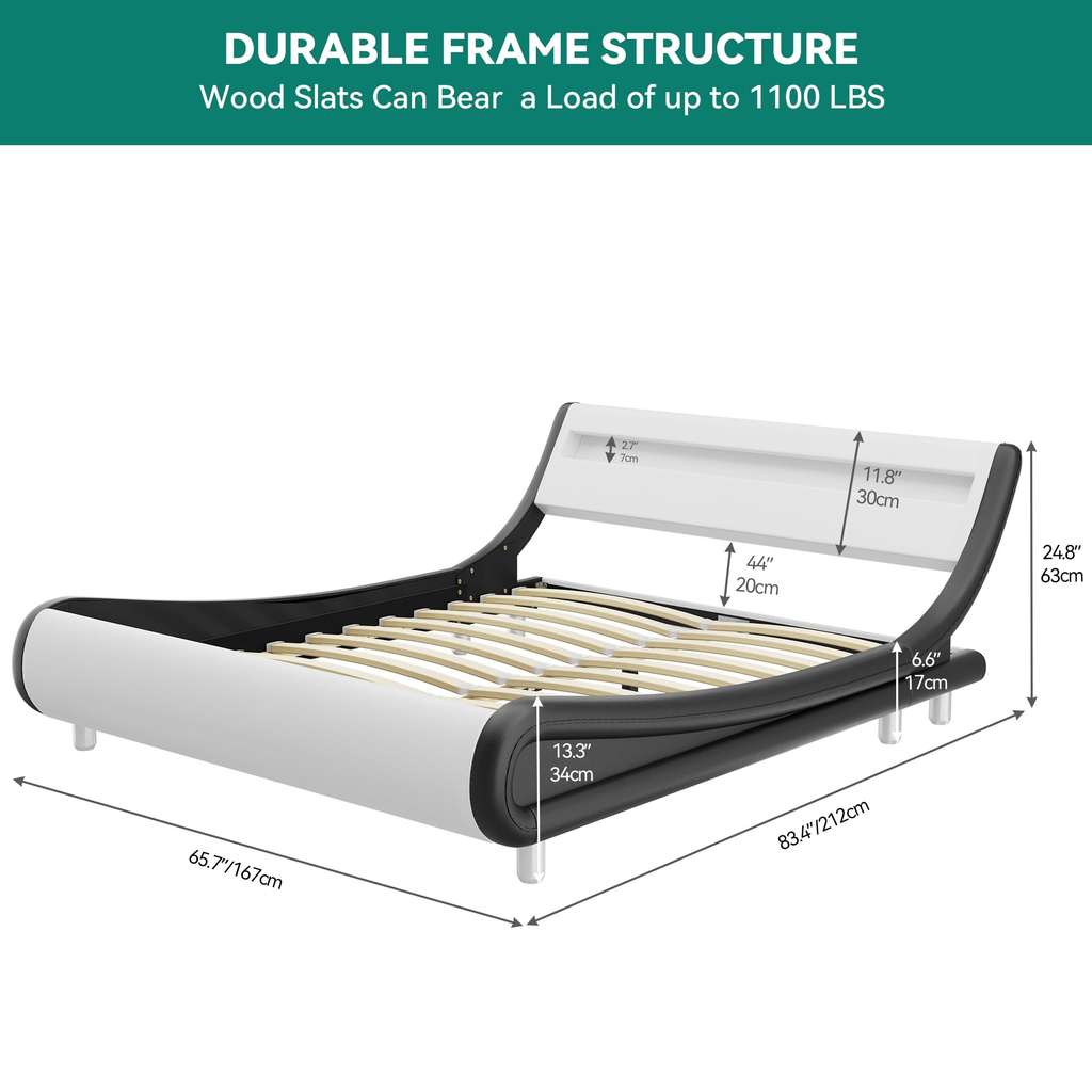 YITAHOME King upholstered bed frame with LED lights, storage & charging