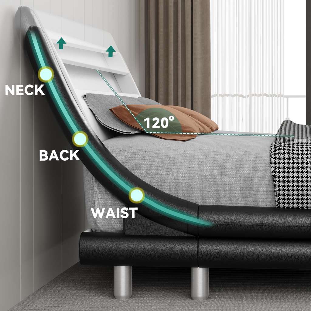 YITAHOME King upholstered bed frame with LED lights, storage & charging