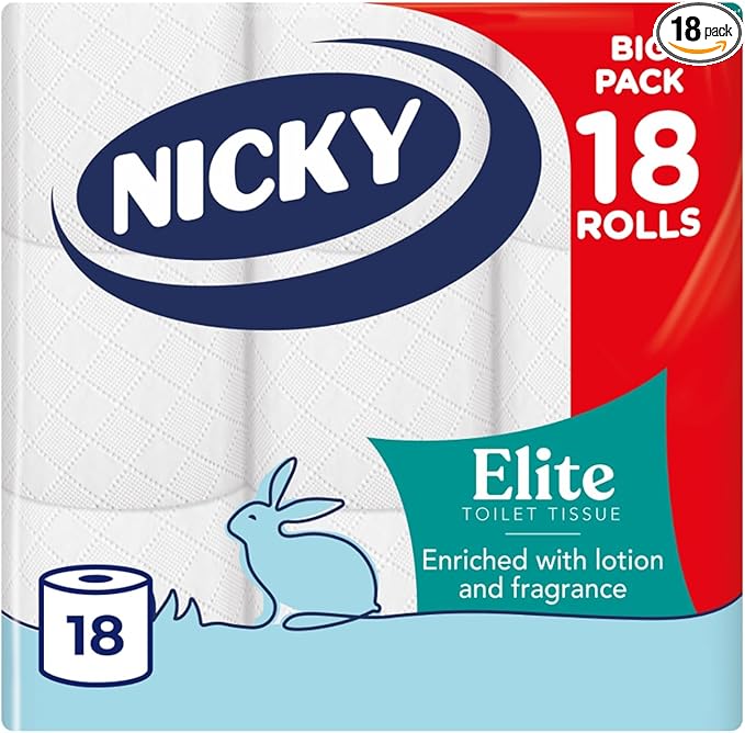 Nicky Elite Scented Toilet Tissue - 18 Rolls of White Toilet Paper 3-ply - £5.32 / £4.76 S&S