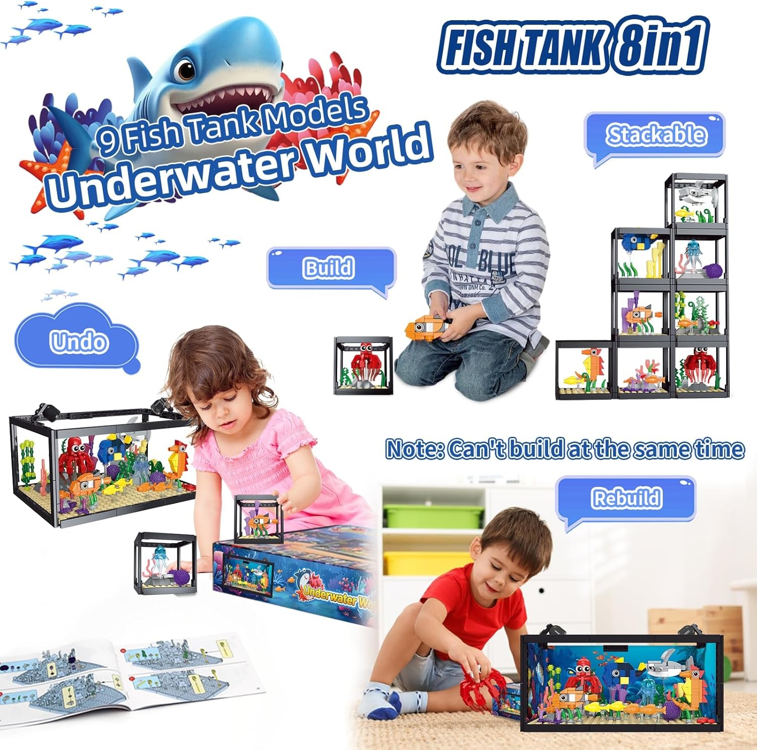 8 in 1 Fish Tank Building Set Marine Aquarium Toy with LED Light
