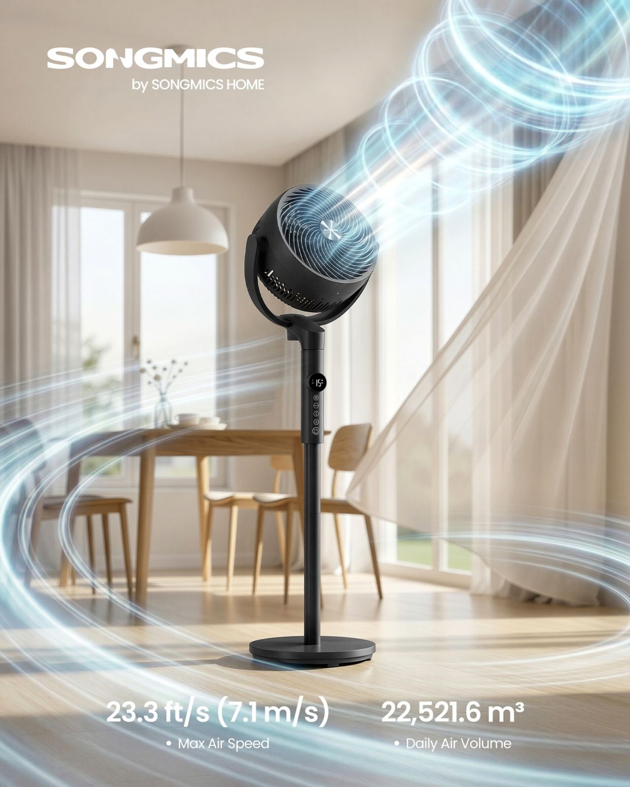 Songmics Quiet Pedestal Fan with Remote and Adjustable Height