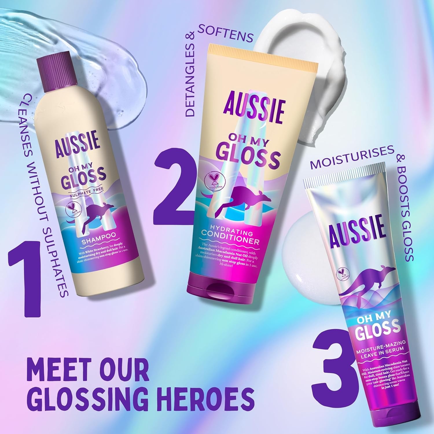 Aussie Oh My Gloss Giftset: Hydrating Shampoo, Conditioner, Leave in Serum