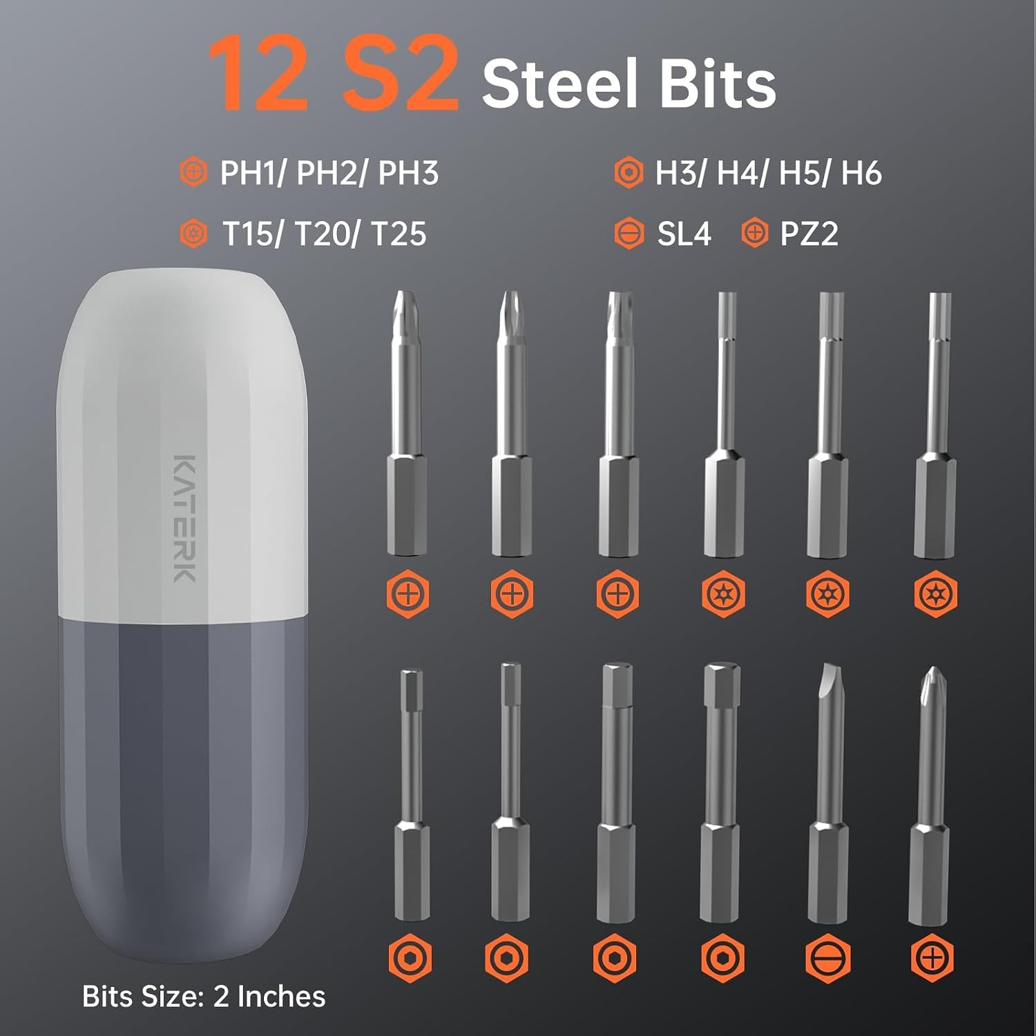 Katerk Cordless Electric Screwdriver with LED Light and 12 Magnetic Bits