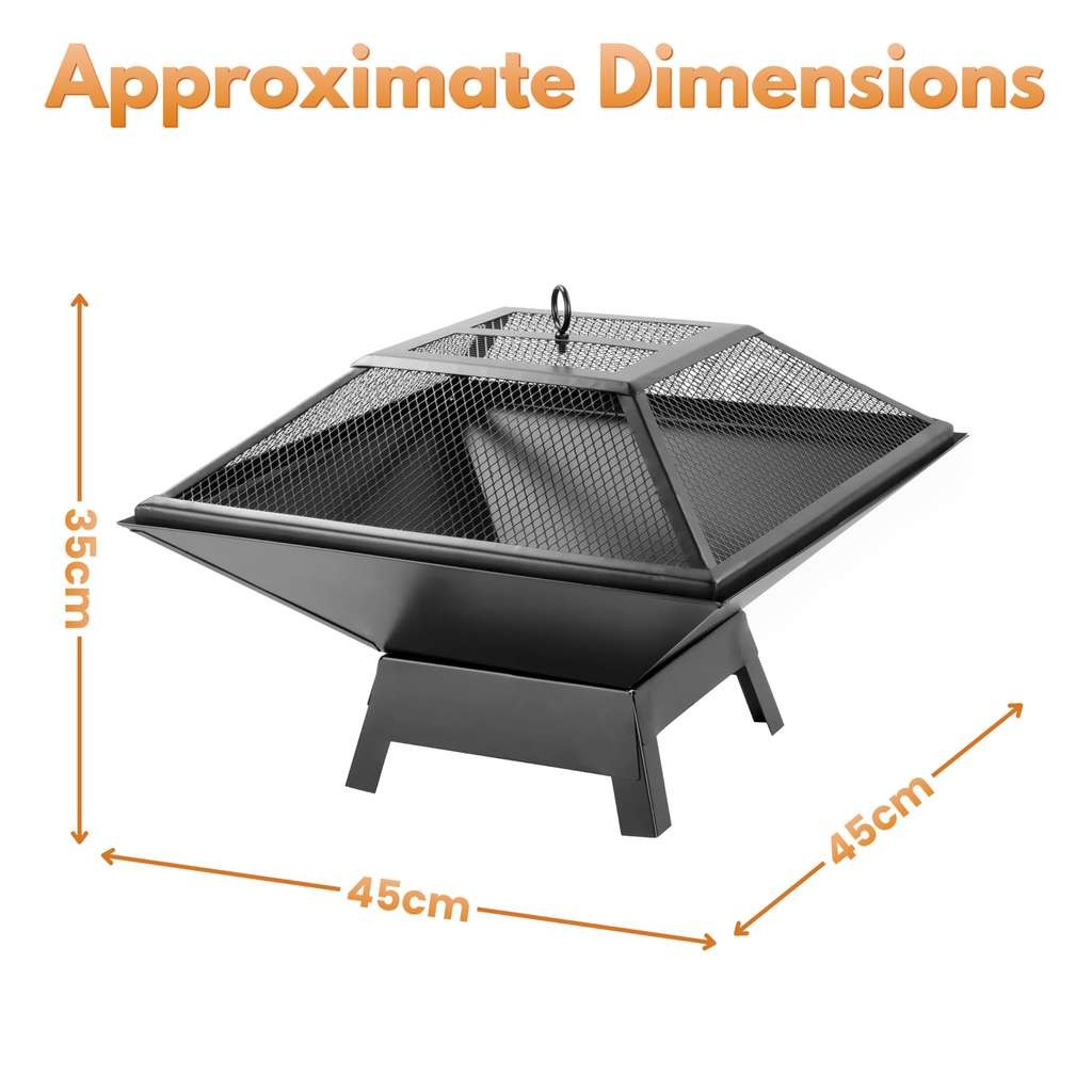 2-in-1 Square Fire Pit BBQ Grill 45cm Outdoor Wood Burner with Accessories