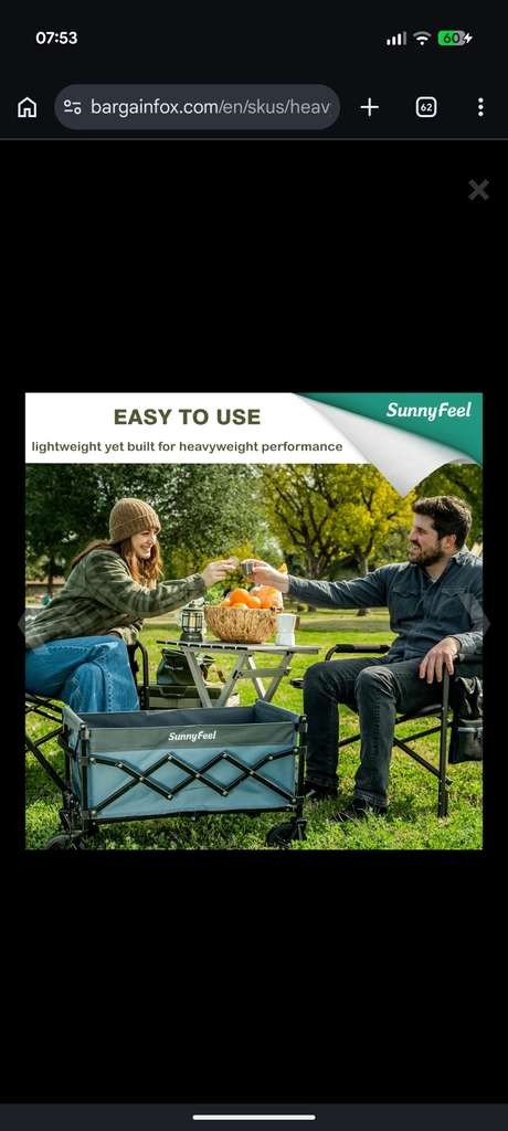 SUNNYFEEL heavy duty 110L festival trolley, foldable with adjustable handle, black, 28x18x36