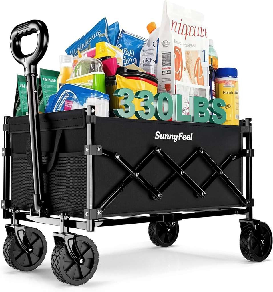 SUNNYFEEL heavy duty 110L festival trolley, foldable with adjustable handle, black, 28x18x36