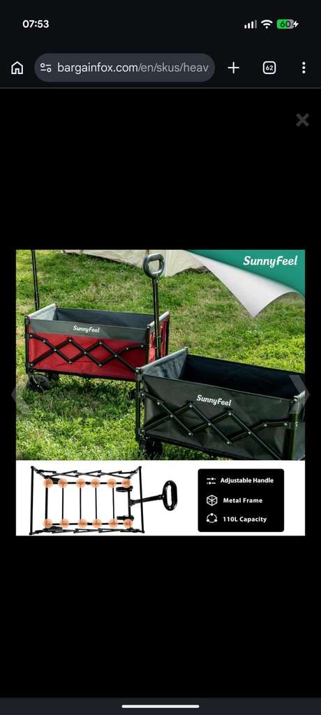 SUNNYFEEL heavy duty 110L festival trolley, foldable with adjustable handle, black, 28x18x36