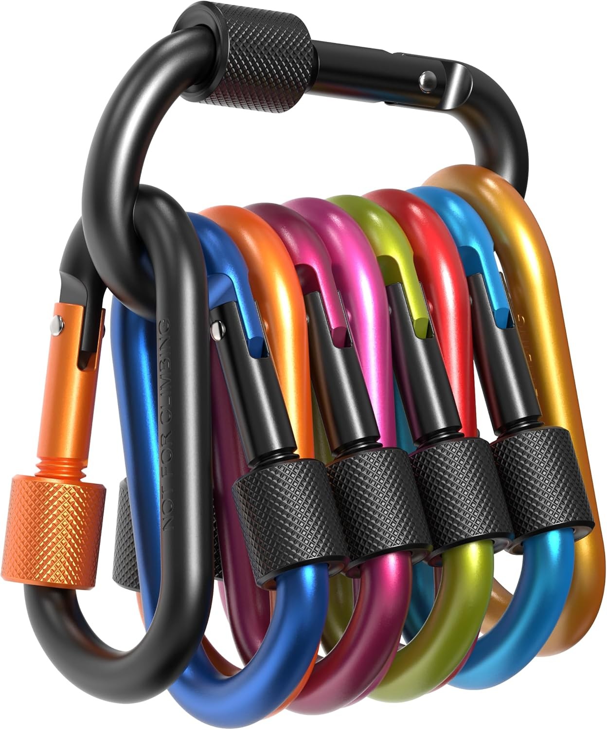 RAVN HAMAN 10 x Locking carabiner, colourful, with screw lock up to 30 kg, snap hooks for indoor and outdoor, for hammocks, punching bags, key rings