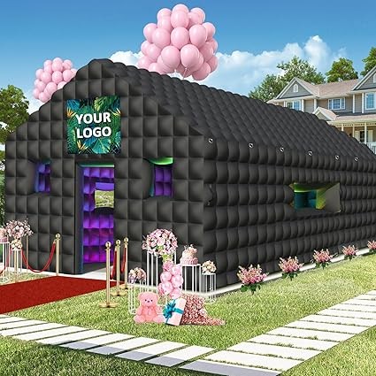 WUHUWOO Inflatable Nightclub 20x16.8x12 Ft, Black Inflatable Club Tent with 2 Doors and Logo Area, Inflatable Party Tent