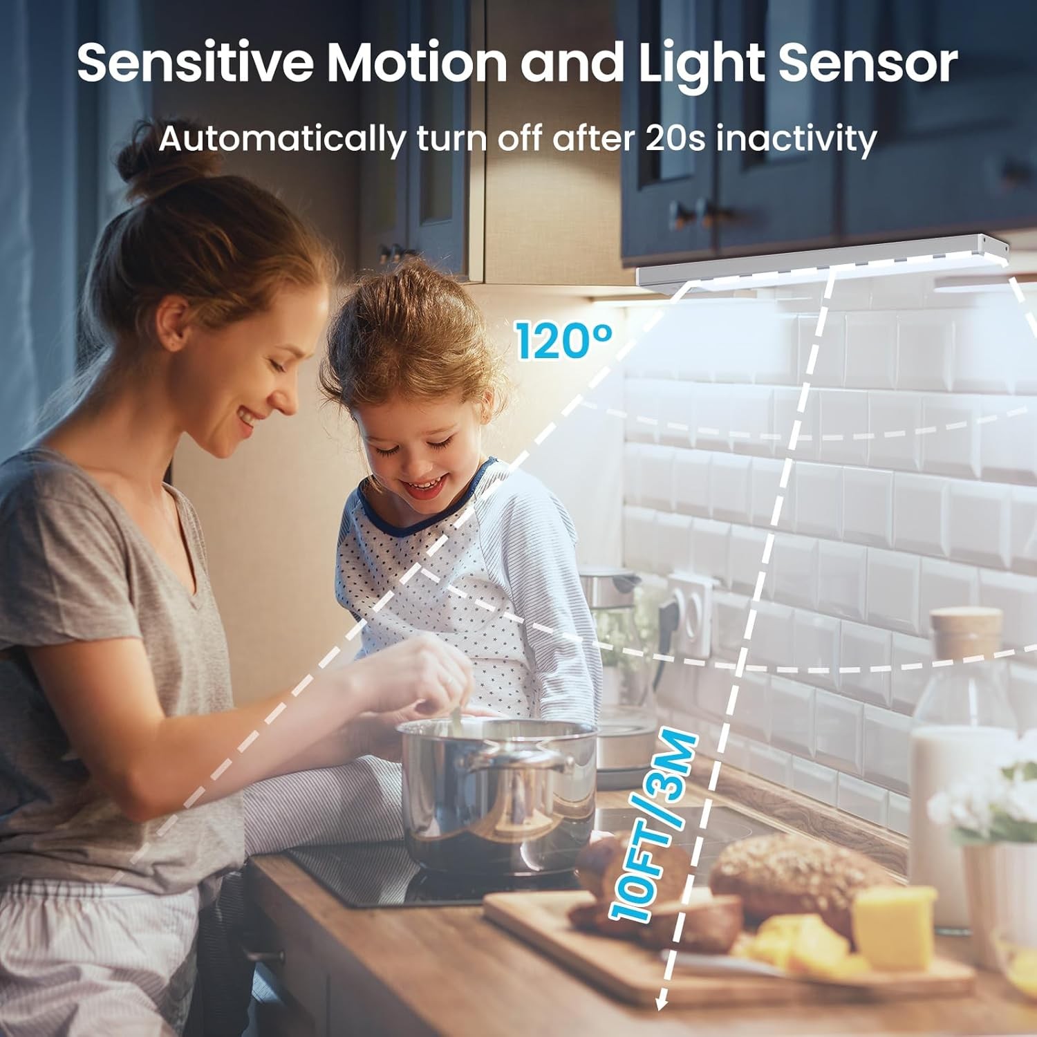 2Pcs 78LED Under Cabinet Kitchen Lights 6500K, Motion Sensor, Magnetic Stick-On