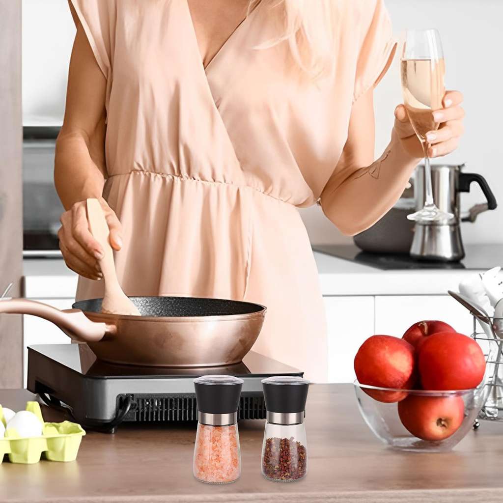 ASelected Salt & Pepper Grinder Set, Ceramic Glass (180ml capacity)