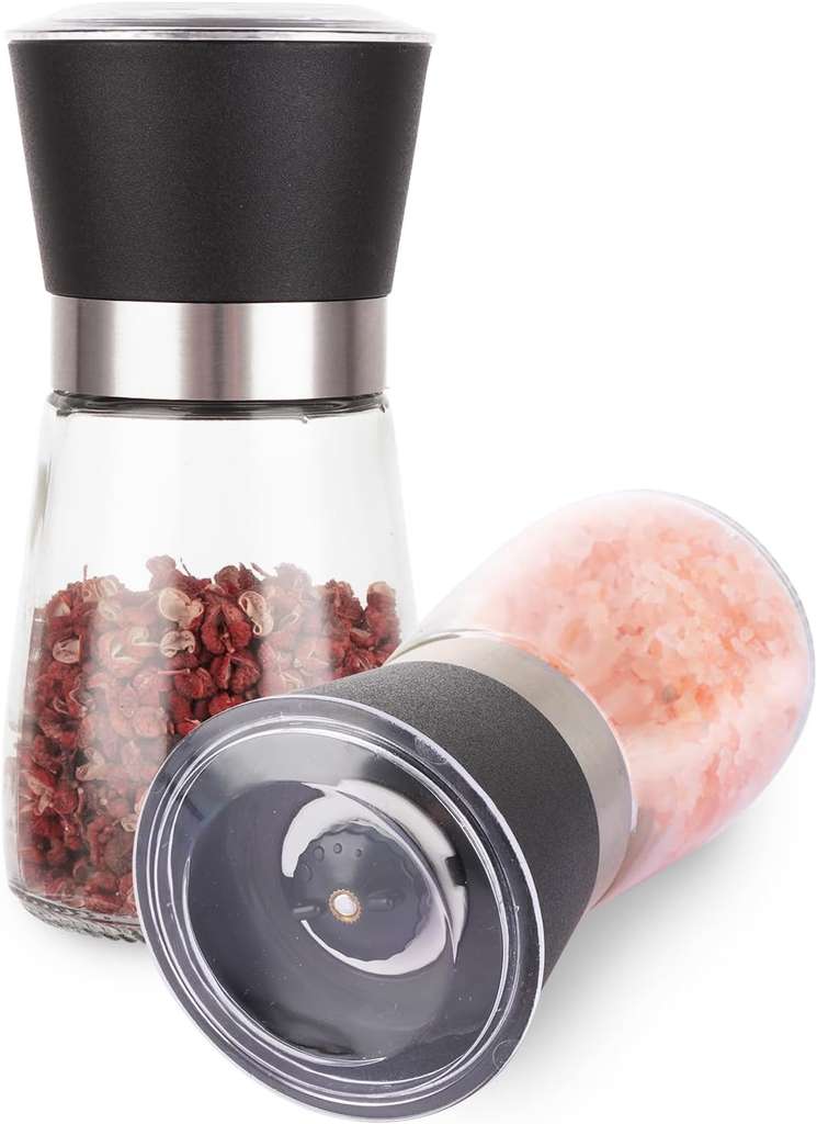 ASelected Salt & Pepper Grinder Set, Ceramic Glass (180ml capacity)