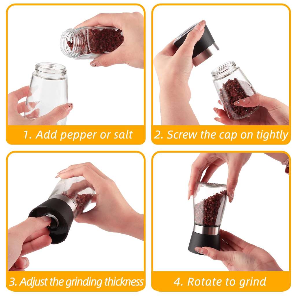 ASelected Salt & Pepper Grinder Set, Ceramic Glass (180ml capacity)