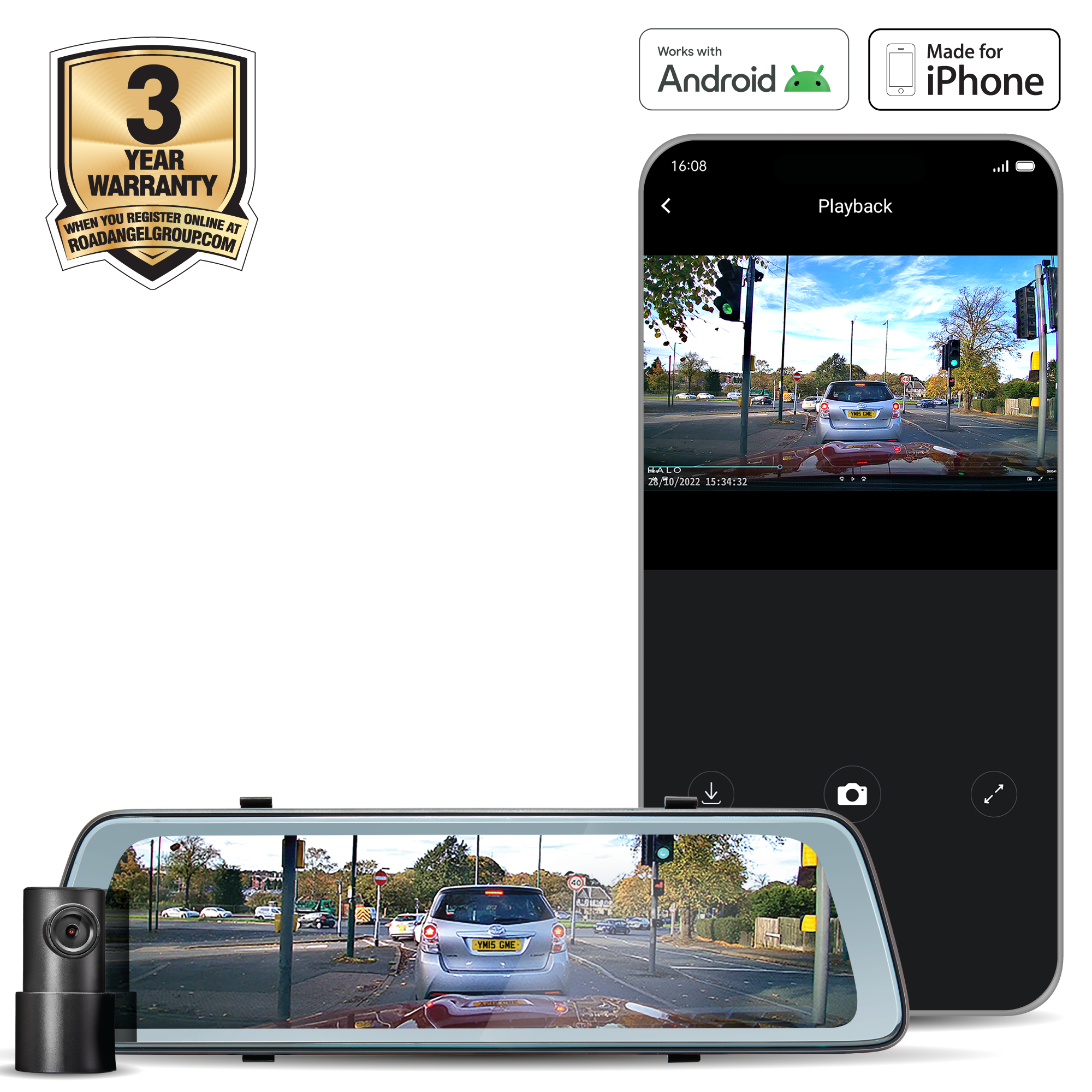 Road Angel Halo Vision 2 1440P Spiegel-Dashcam mit 10"-LCD-Touchscreen und Dual-Parkmodus