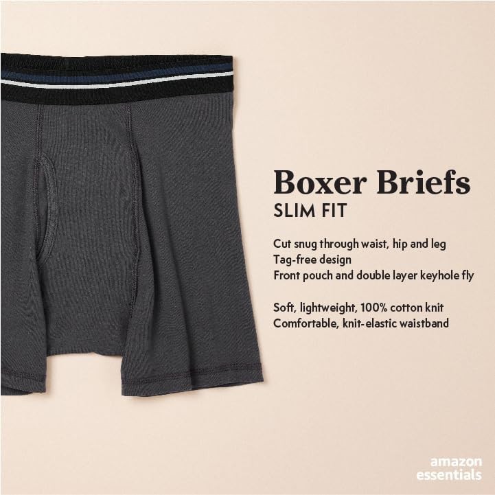 Amazon Essentials Men's Breathable Cotton Boxer Brief Underwear, Tag-Free, Pack of 5