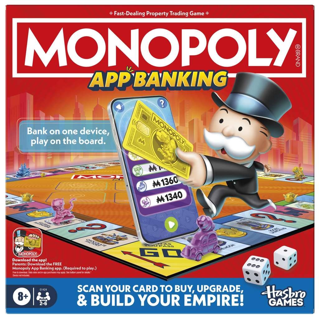 Monopoly App Banking Board Game, it's got digital cards, free app integration & AR mini-games