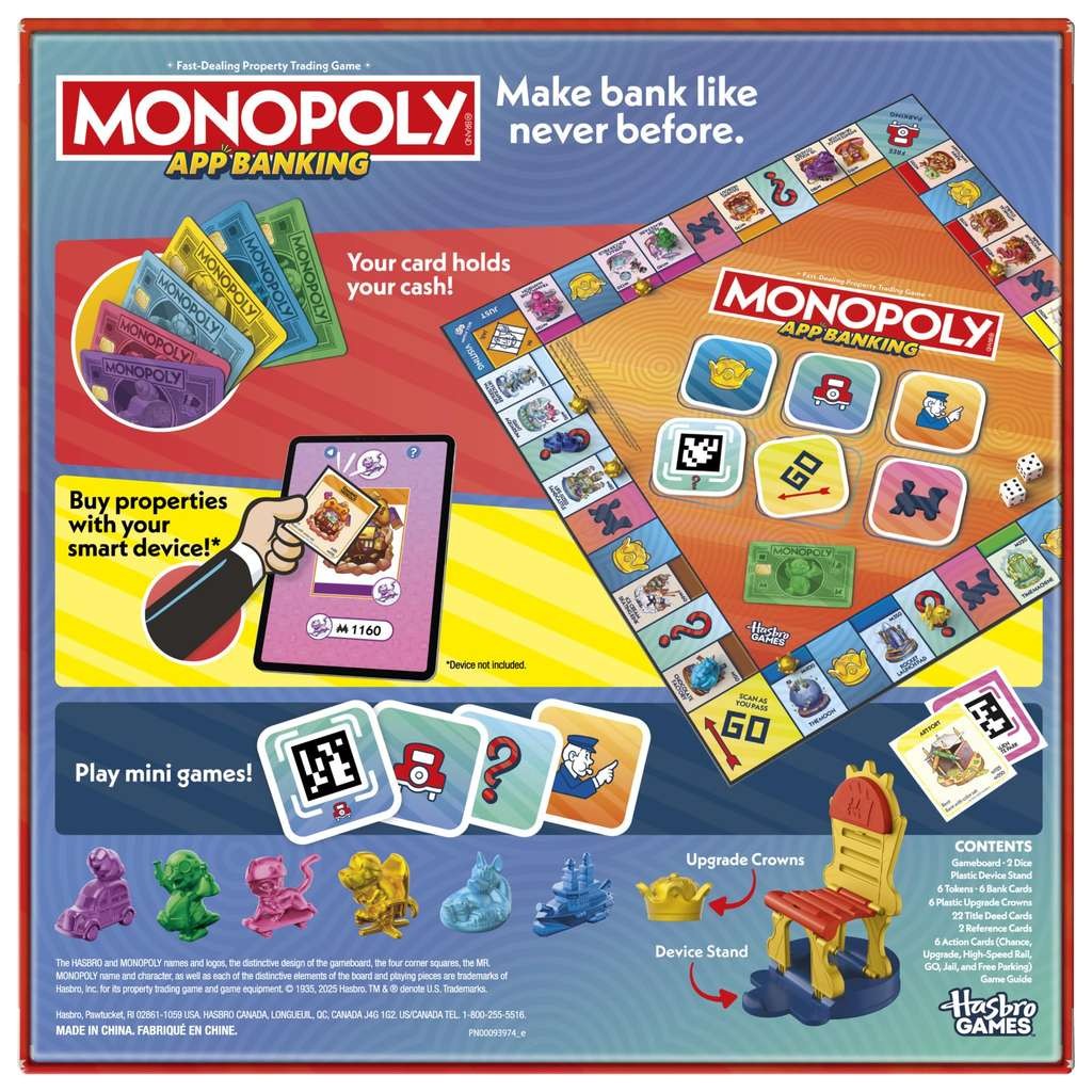 Monopoly App Banking Board Game, it's got digital cards, free app integration & AR mini-games