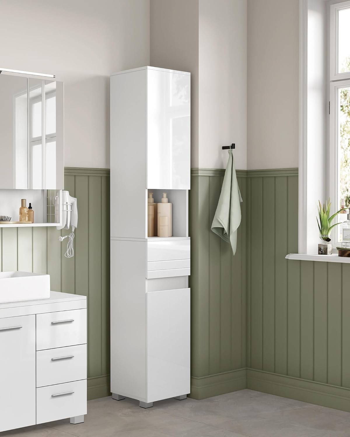 Vasagle Tall Bathroom Cabinet, Slim Storage Cabinet, 30 x 30 x 170 cm, White BBC560P31