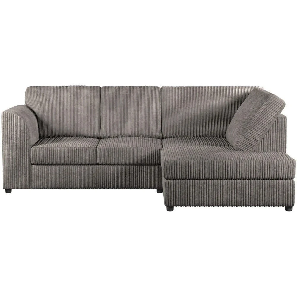 Jumbo Cord High Back Corner Sofa Suite Set with Footstool, 3 and 2 Seater, Grey