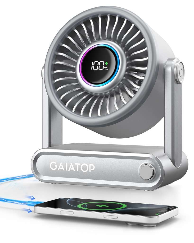 Gaiatop Rechargeable Desk Fan, 6000mAh power bank, Silver/Pink (via Gaiatop FBA)