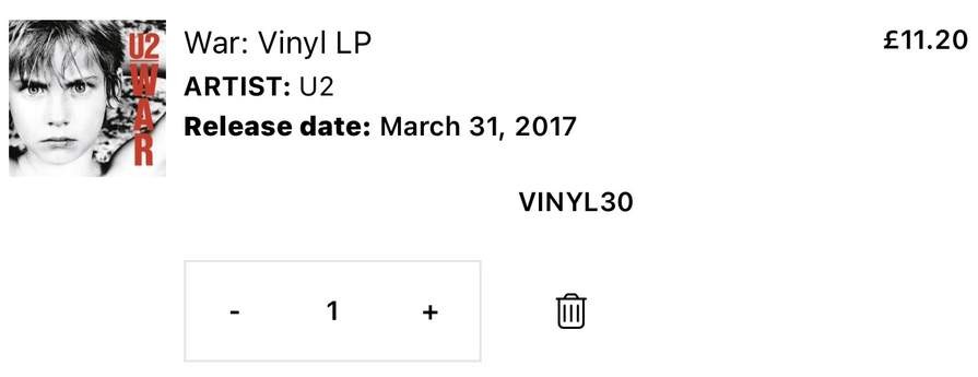 30% Off All Vinyl with Code, U2 £11.20, Portishead £18.20, Bob Marley £18.20, Mumford & Sons £11.20