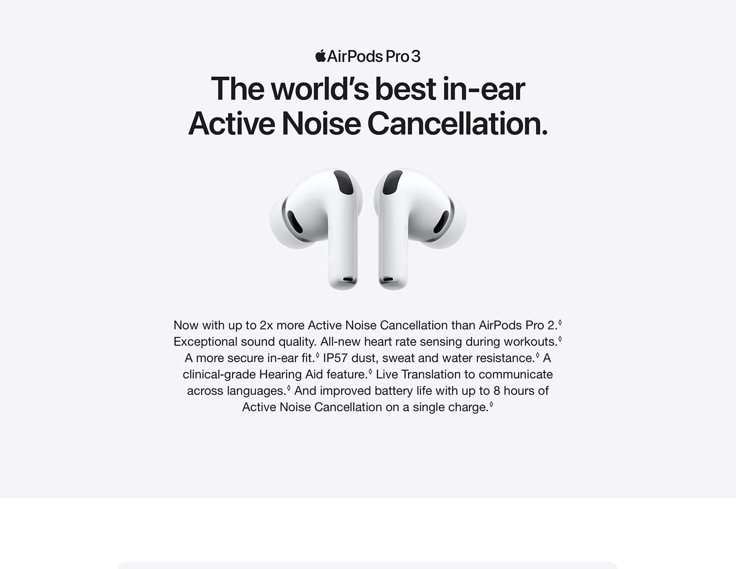 Apple AirPods Pro 3 Wireless Earbuds, Active Noise Cancellation, Live Translation, Heart Rate Sensing, Hearing Aid Feature, Bluetooth Headphones, Spatial Audio, High‑Fidelity Sound, USB‑C Charging