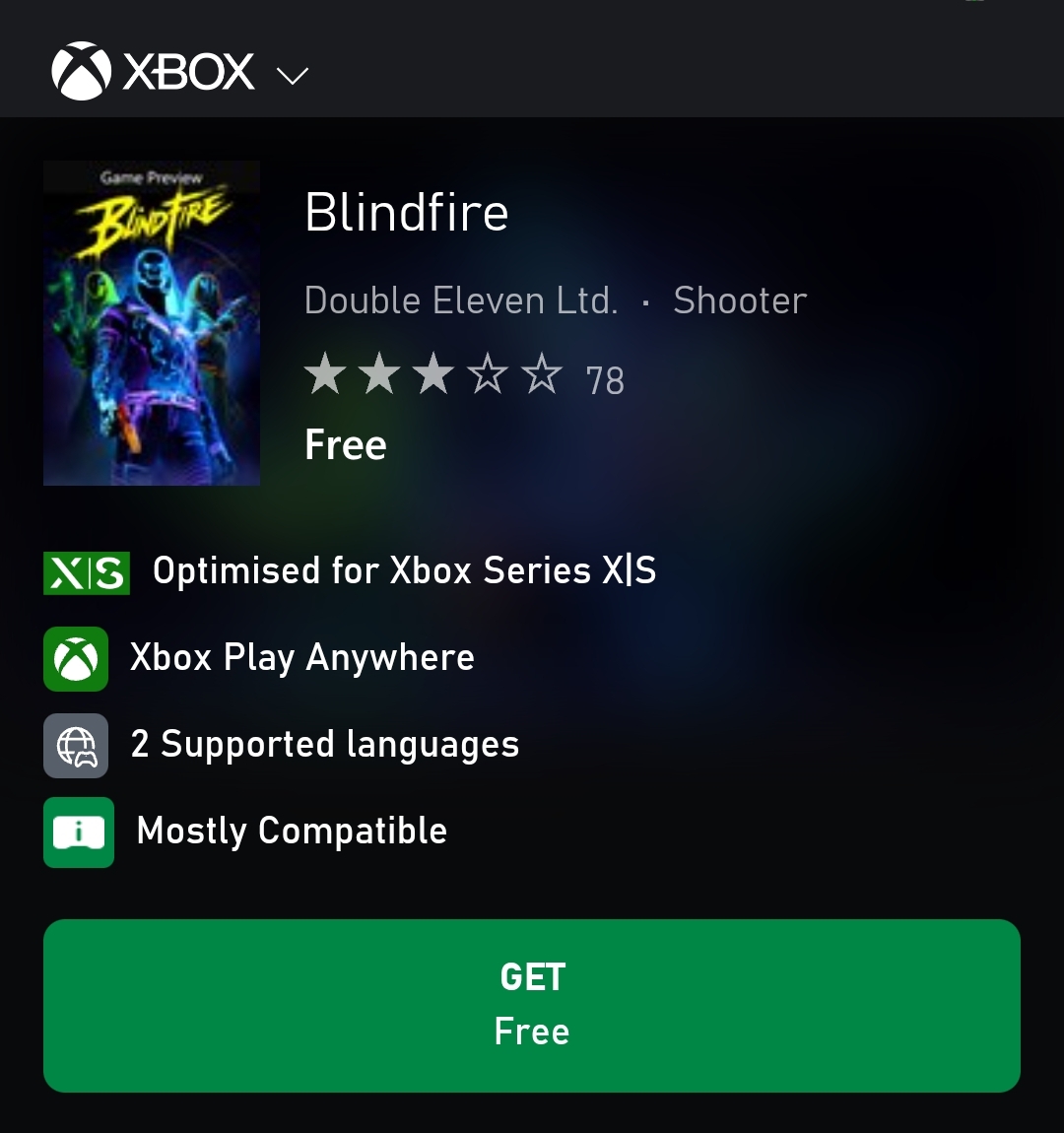 Blindfire Xbox Store FREE